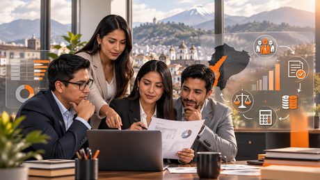 Profesionales de Recursos Humanos en Ecuador revisando el cálculo de salario digno y compensación en nómina